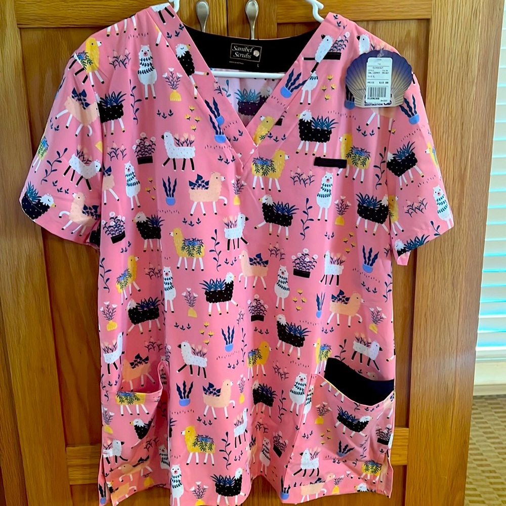 NWT large llama scrub top